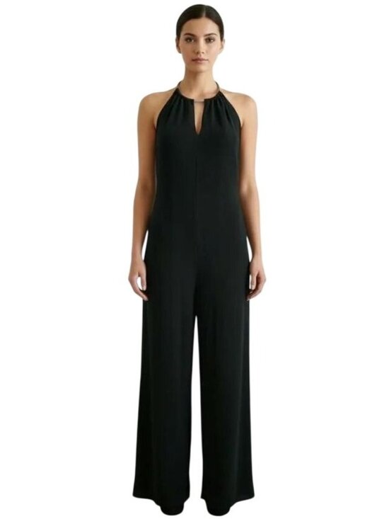Alchemy New York Pants - Alchemy New York Black Halter Open-Back Wide-Leg Eveningwear Jumpsuit Women's 8